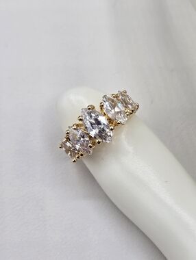 Swarovski Crystal Elements Gold Statement Ring Size 6 Marquise Clear Prom